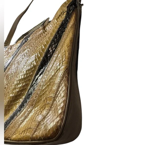 Vintage Snakeskin Shoulder Bag Striped Leather Handbag Funky Purse - Picture 6 of 16